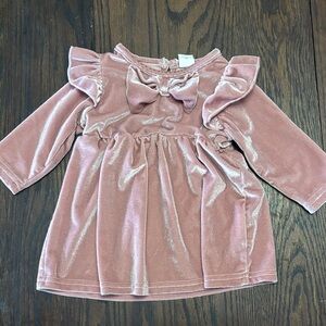 SHEIN Pink Velvet Baby Dress with Bow Detail